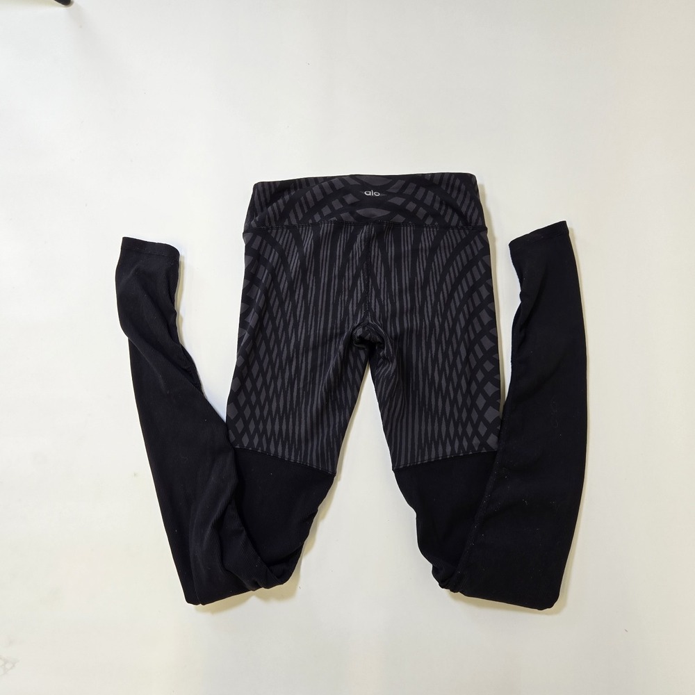 Alo Women's‎ Black/Gray Geometric High Rise Ankle Yoga Leggings Size M